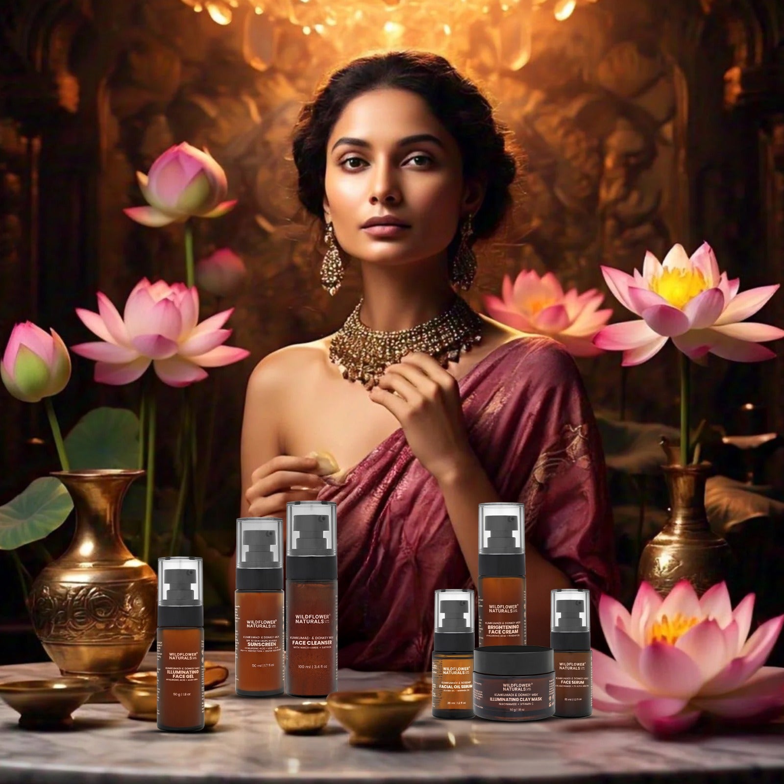 Majestic Glow Ritual with Kumkumadi and Donkey Milk - complete 7 step ultimate glow routine - Wildflower Naturals