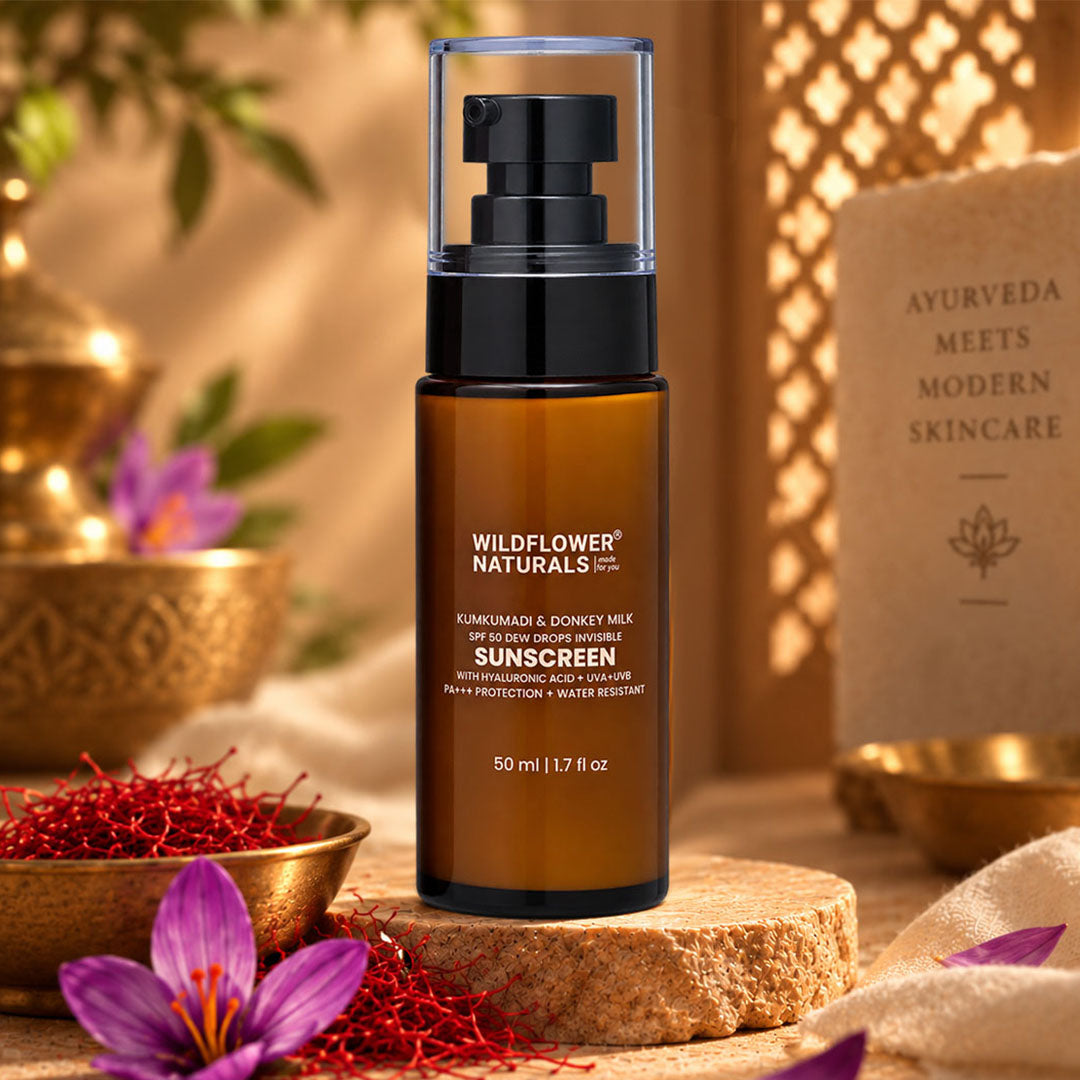 Kumkumadi & Donkey Milk SPF 50 Dew Drops Invisible Sunscreen with Hyaluronic acid + UVA + UVB + PA+++ Protection + Water Resistant