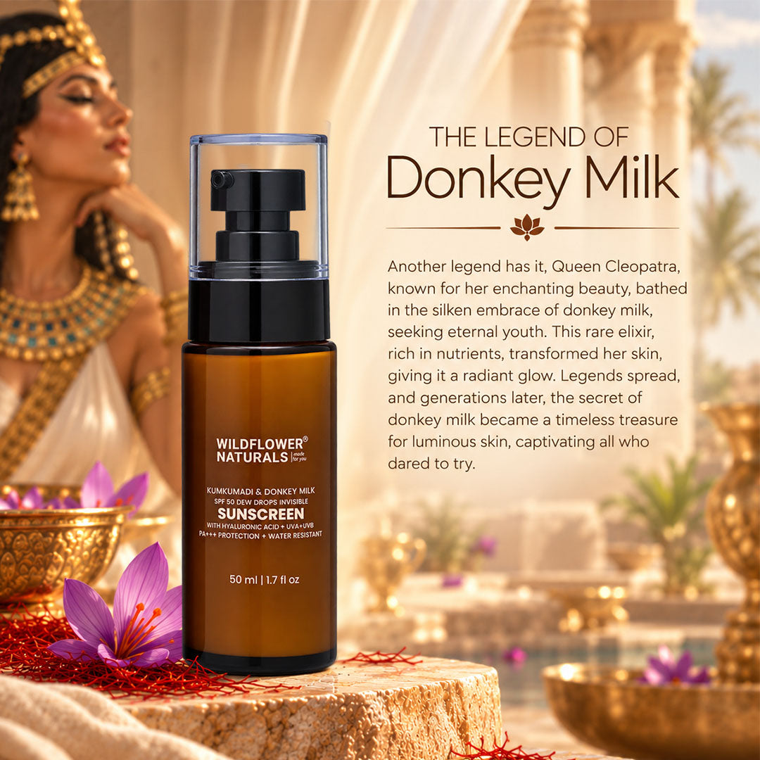 Kumkumadi & Donkey Milk SPF 50 Dew Drops Invisible Sunscreen with Hyaluronic acid + UVA + UVB + PA+++ Protection + Water Resistant