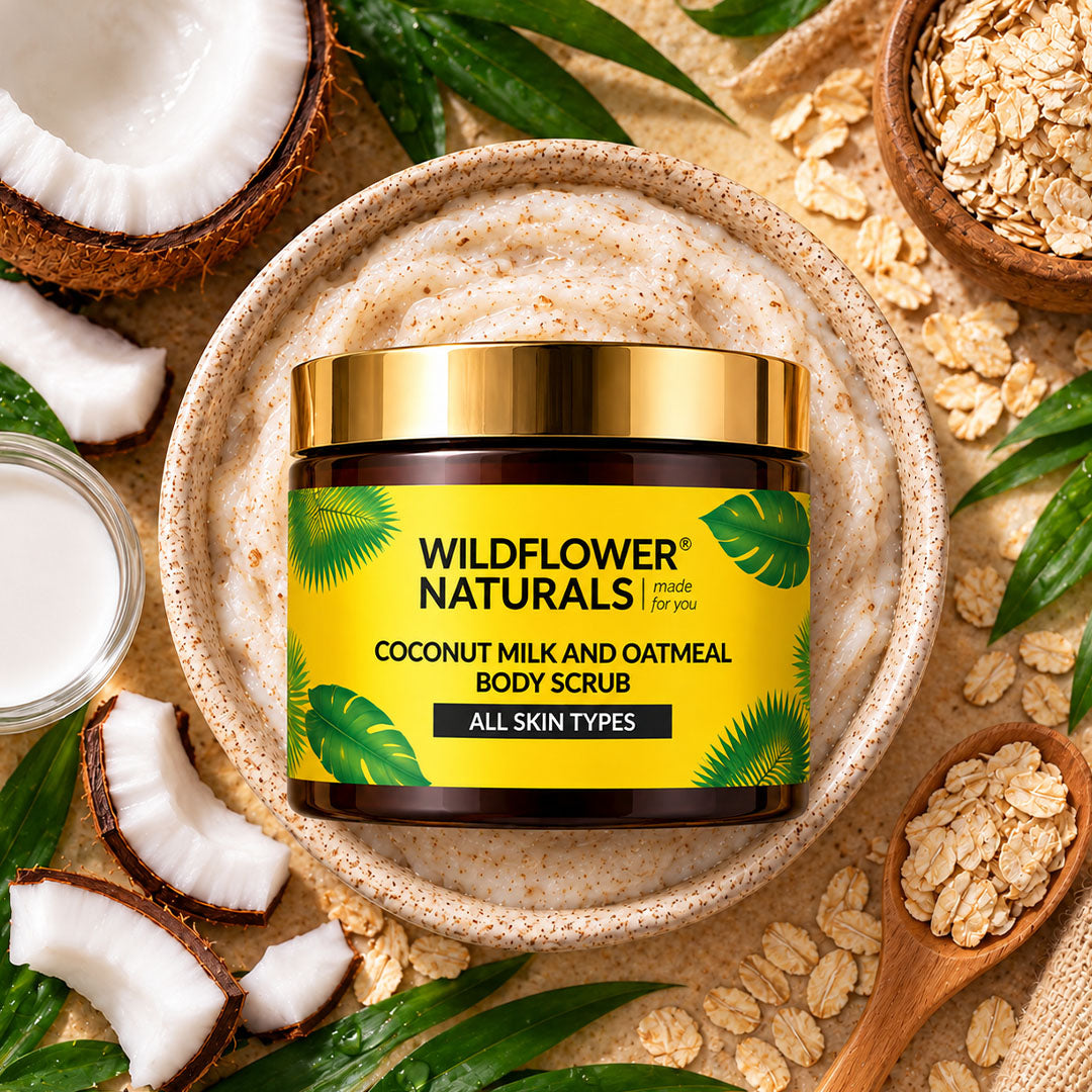 Coconut Milk and Oatmeal Body Scrub Normal to Dry Skin - Wildflower Naturals