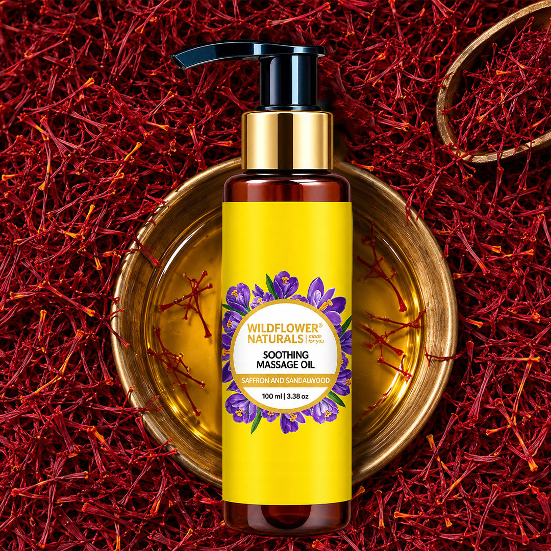 Soothing Massage Oil with Saffron and Sandalwood - Wildflower Naturals