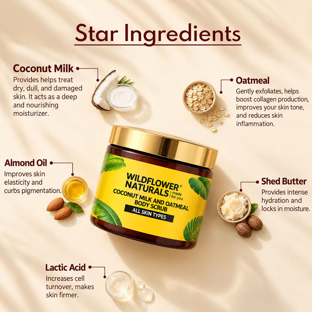 Coconut Milk and Oatmeal Body Scrub Normal to Dry Skin - Wildflower Naturals