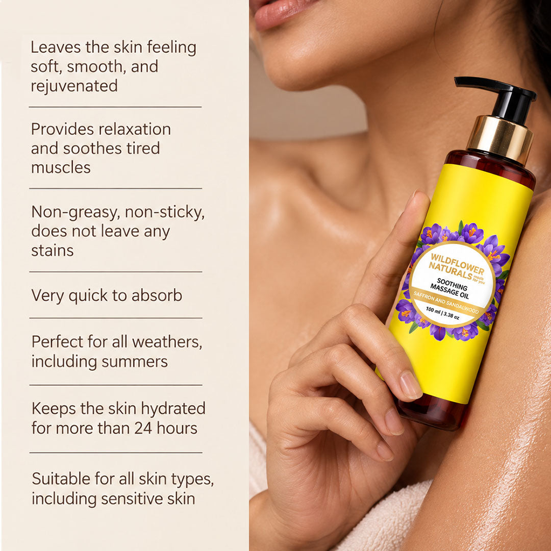 Soothing Massage Oil with Saffron and Sandalwood - Wildflower Naturals