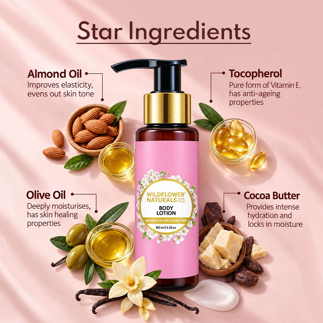 Body Lotion With Vanilla & Cocoa Butter - Wildflower Naturals