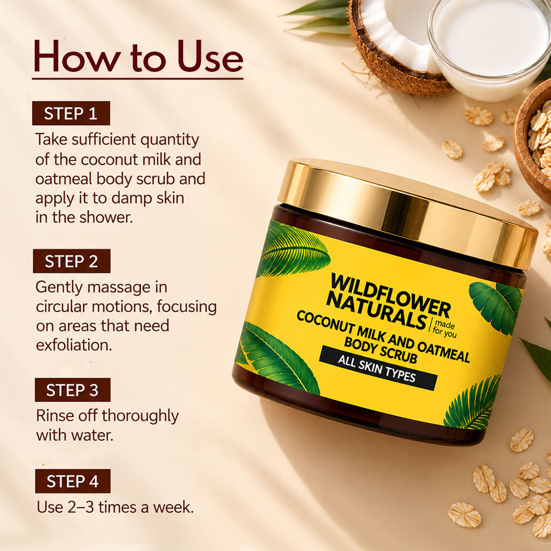 Coconut Milk and Oatmeal Body Scrub Normal to Dry Skin - Wildflower Naturals