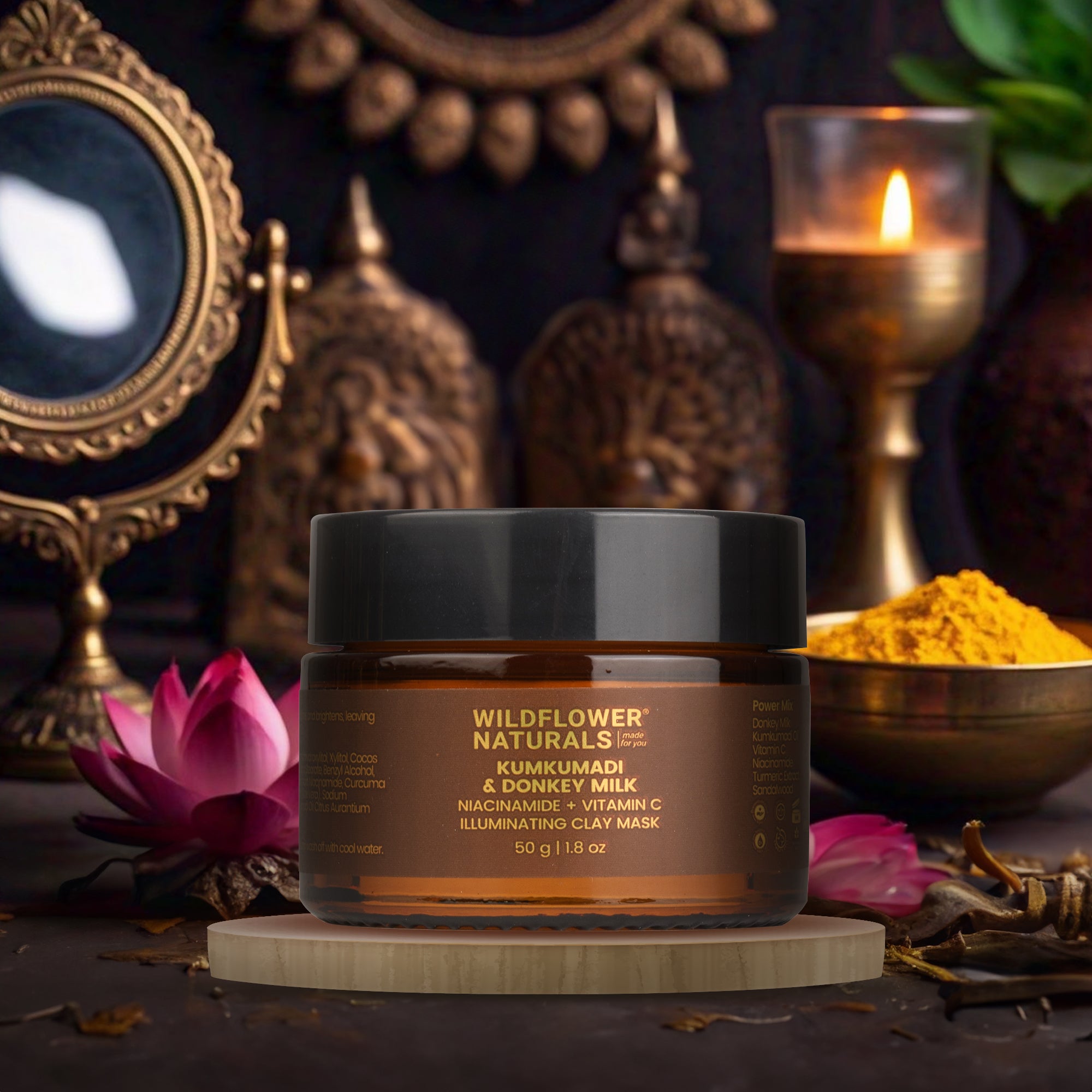 Kumkumadi & Donkey Illuminating Clay Mask with Niacinamide + Vitamin C - Wildflower Naturals