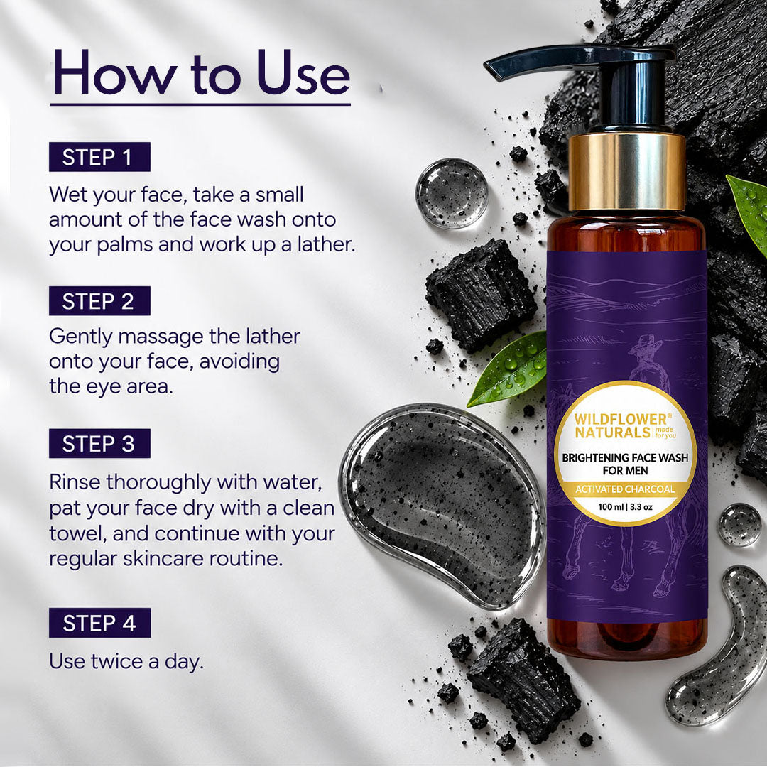 Brightening Face Wash for Men with Activated Charcoal - Wildflower Naturals