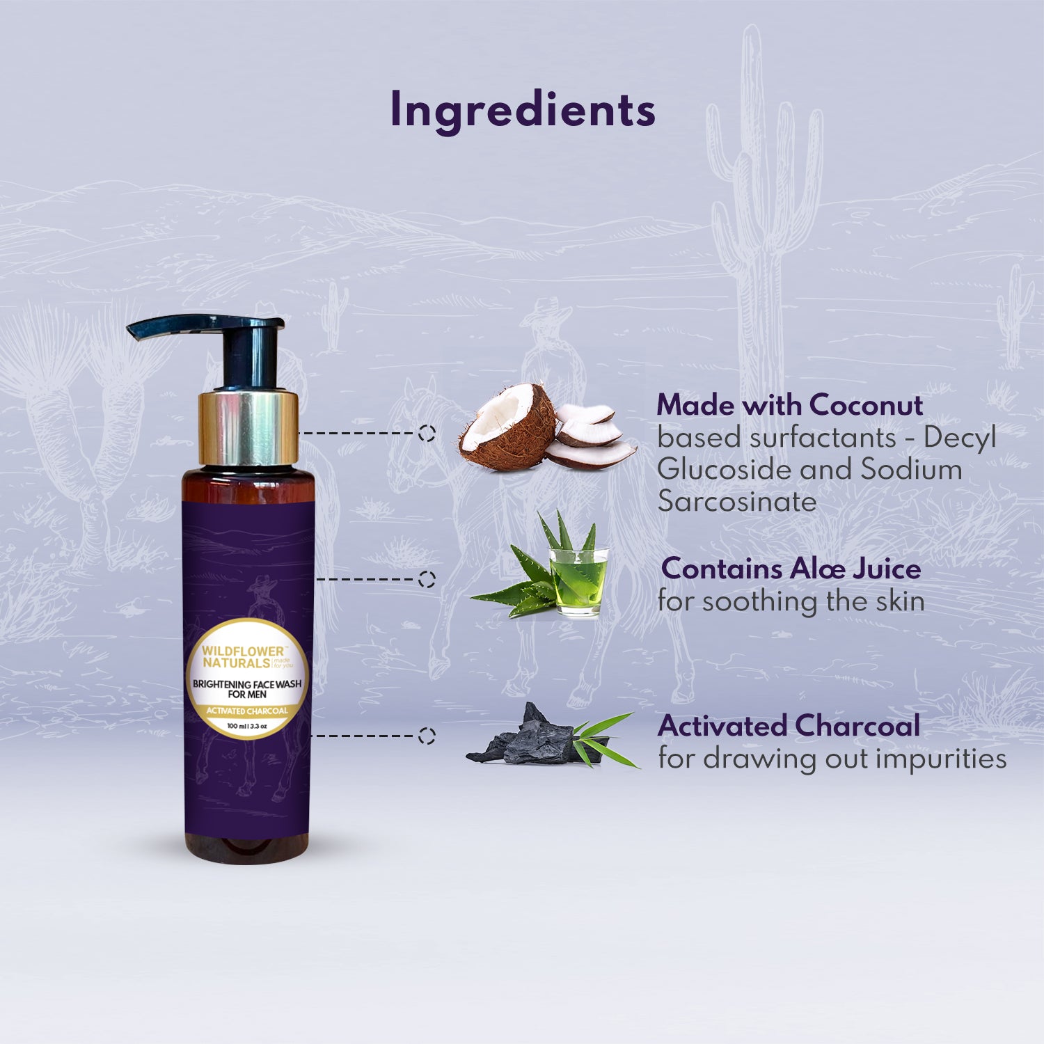 Brightening Face Wash for Men with Activated Charcoal - Wildflower Naturals