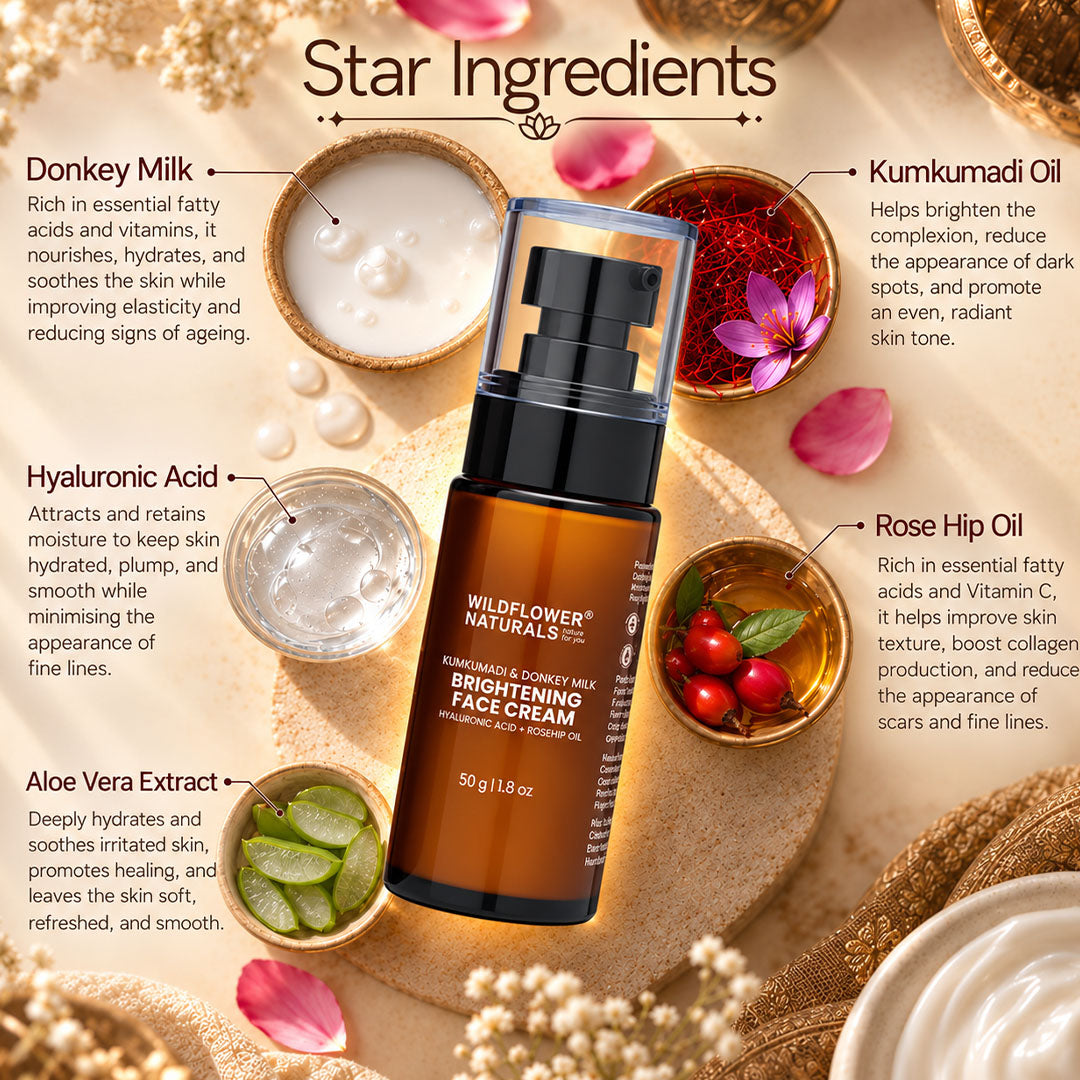 Kumkumadi & Donkey Milk Brightening Face Cream with Hyaluronic acid + Rosehip oil