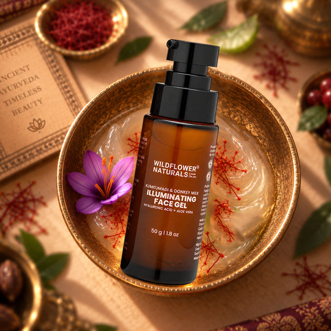 Kumkumadi & Donkey Milk Illuminating Face Gel with Hyaluronic acid + Aloe vera - Wildflower Naturals