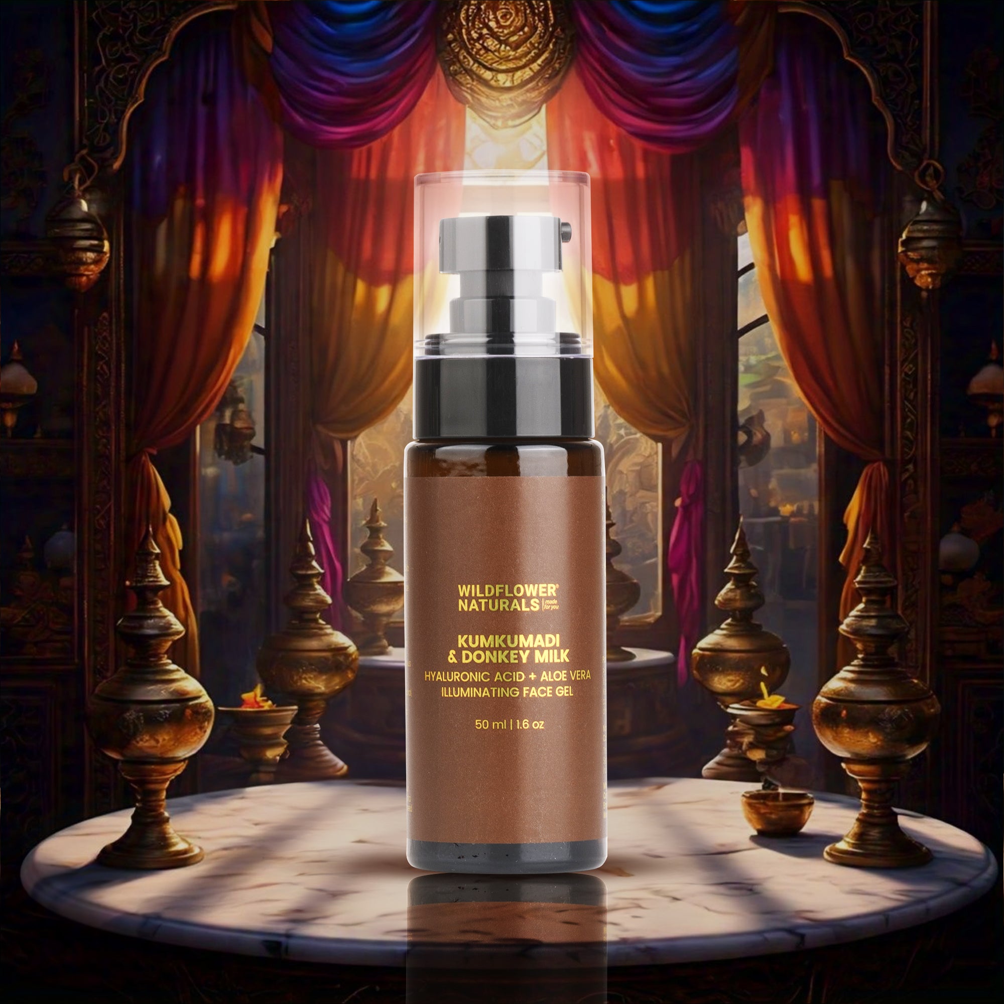 Kumkumadi & Donkey Milk Illuminating Face Gel with hyaluronic acid + Aloe vera - Wildflower Naturals
