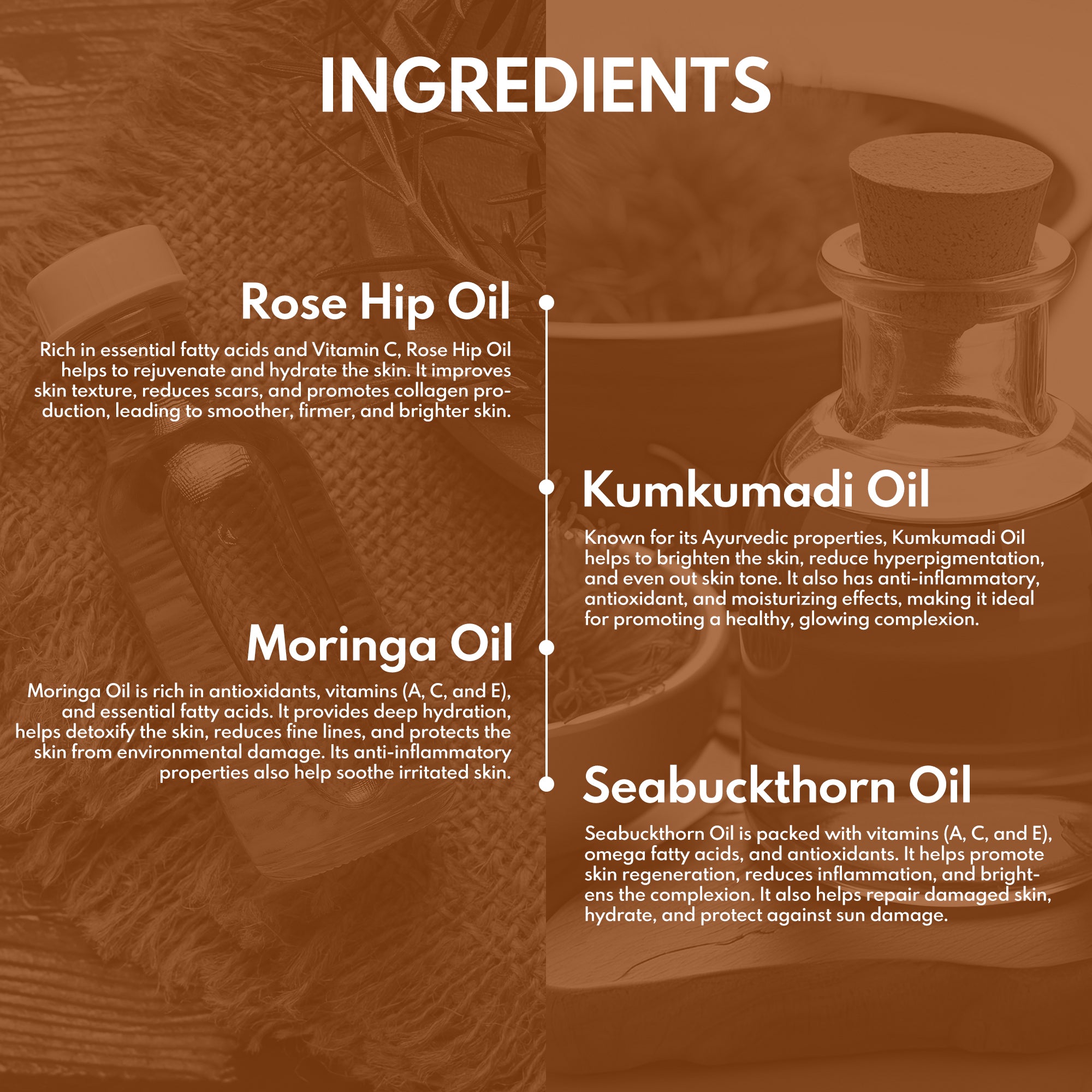 Kumkumadi & Rosehip Facial Oil Serum with Jojoba oil + Moringa oil - Wildflower Naturals