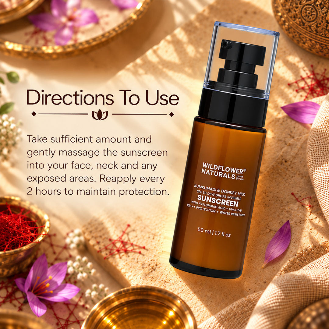 Kumkumadi & Donkey Milk SPF 50 Dew Drops Invisible Sunscreen with Hyaluronic acid + UVA + UVB + PA+++ Protection + Water Resistant