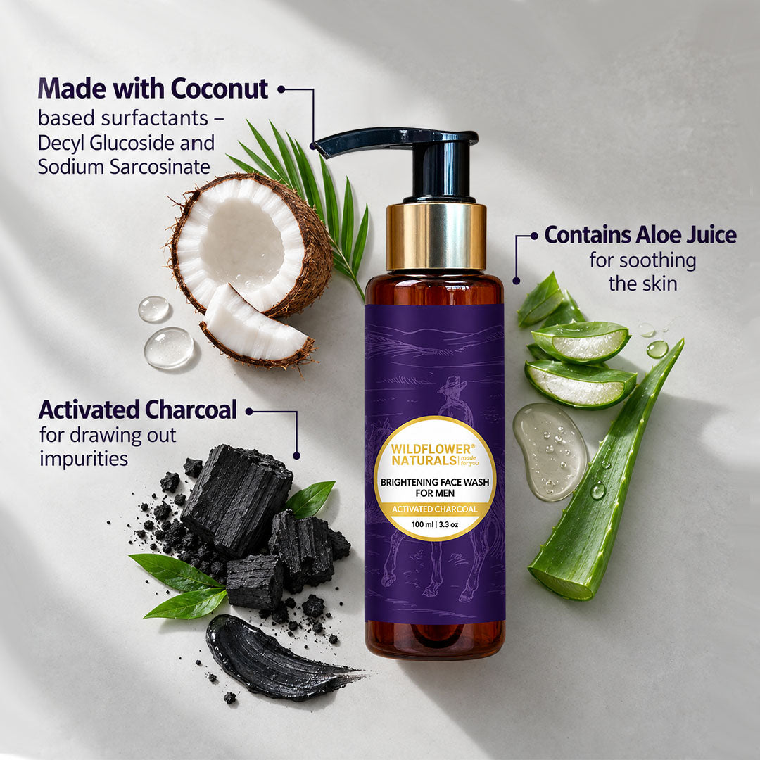 Brightening Face Wash for Men with Activated Charcoal - Wildflower Naturals