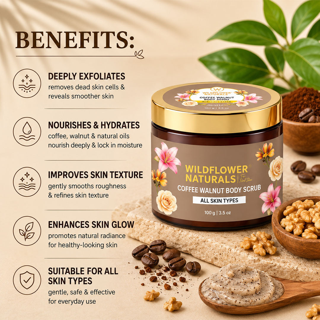 Coffee Walnut Body Scrub Normal to Oily Skin - Wildflower Naturals