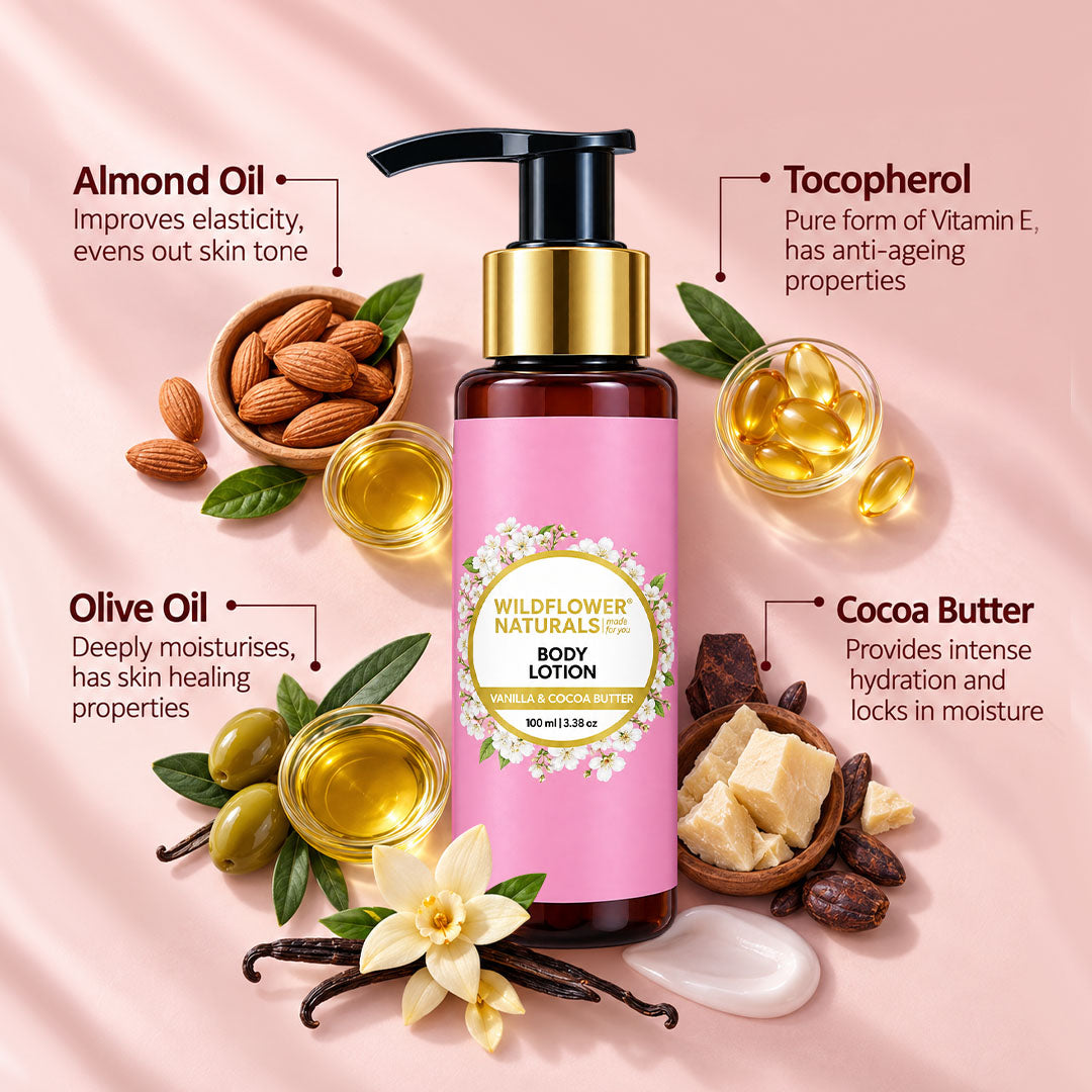 Body Lotion With Vanilla & Cocoa Butter - Wildflower Naturals