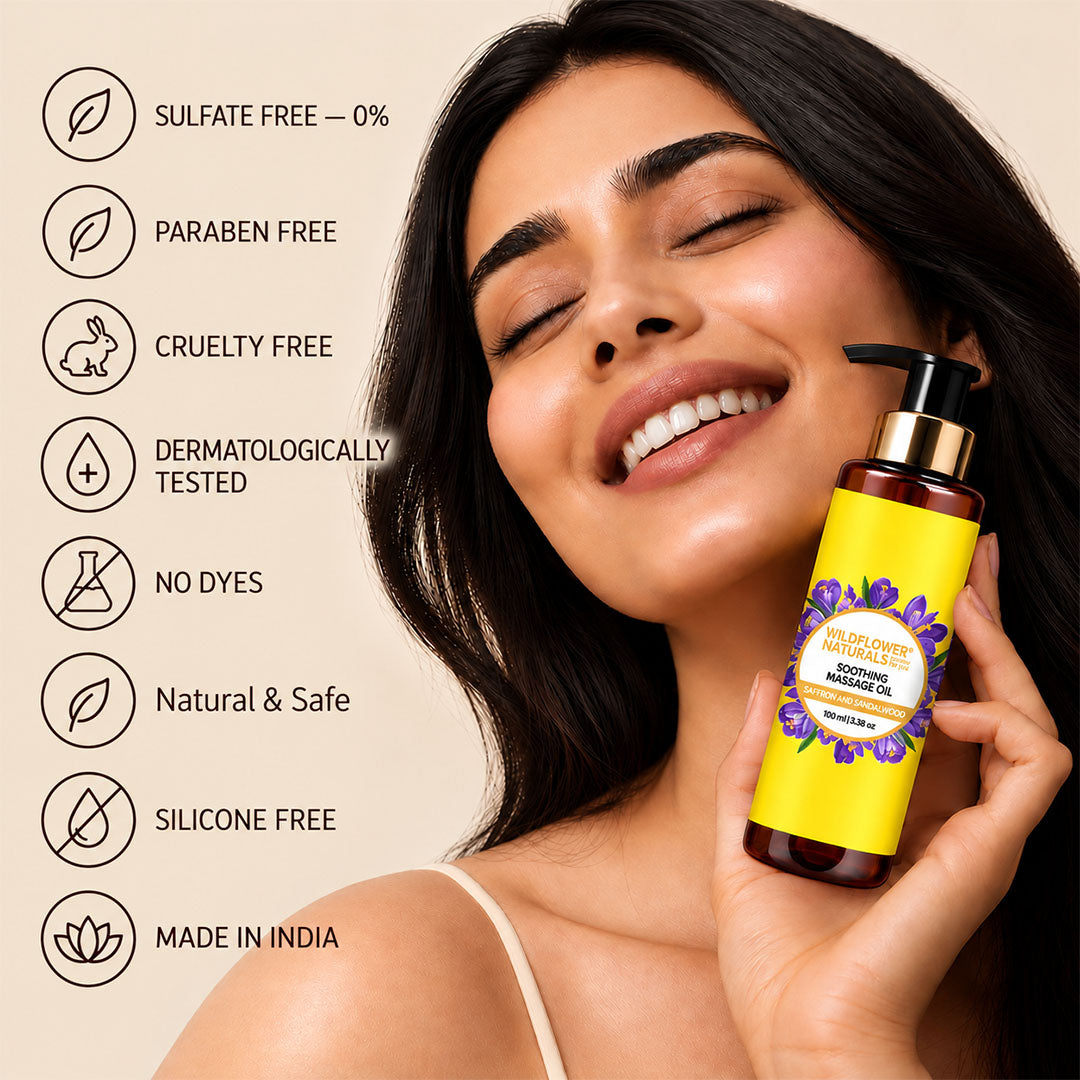 Soothing Massage Oil with Saffron and Sandalwood - Wildflower Naturals