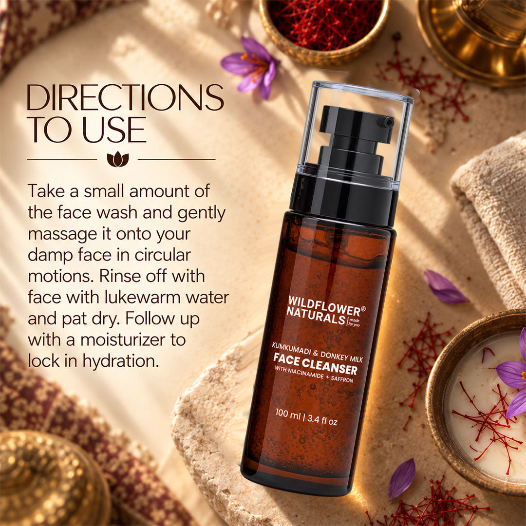 Kumkumadi + Donkey Milk Face Cleanser with Niacinamide & Saffron - Wildflower Naturals