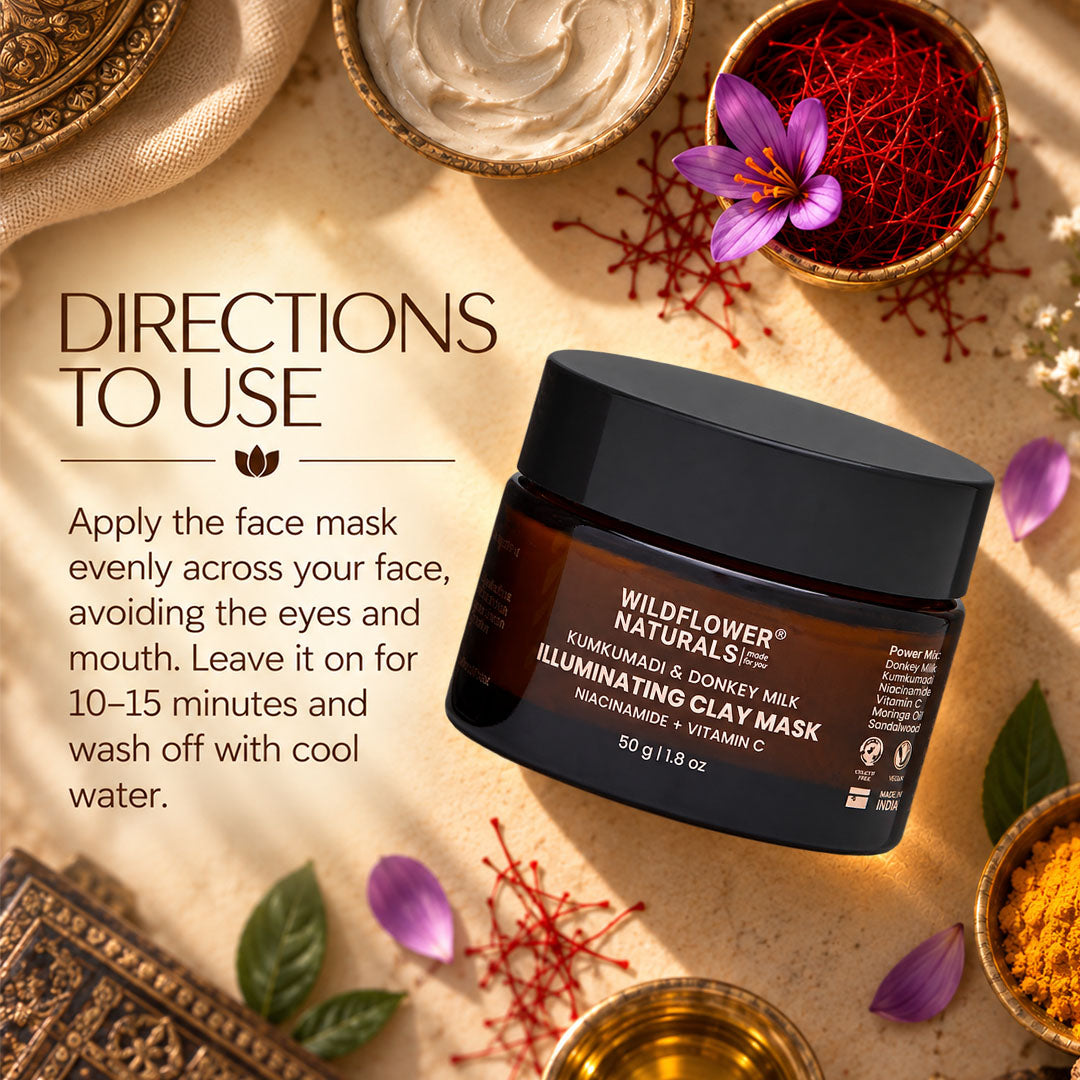 Kumkumadi & Donkey Illuminating Clay Mask with Niacinamide + Vitamin C - Wildflower Naturals