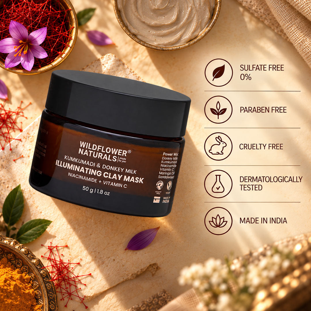 Kumkumadi & Donkey Illuminating Clay Mask with Niacinamide + Vitamin C - Wildflower Naturals