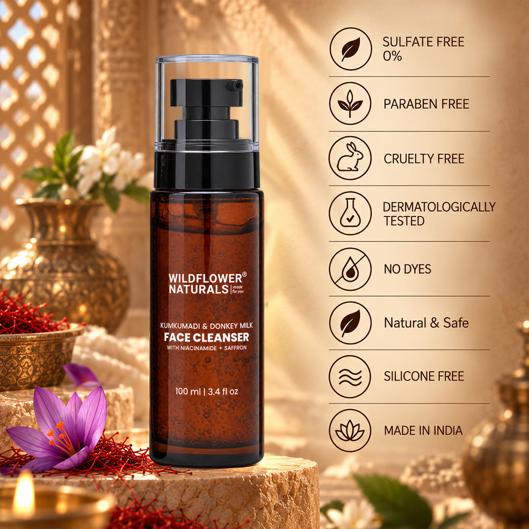Kumkumadi + Donkey Milk Face Cleanser with Niacinamide & Saffron - Wildflower Naturals