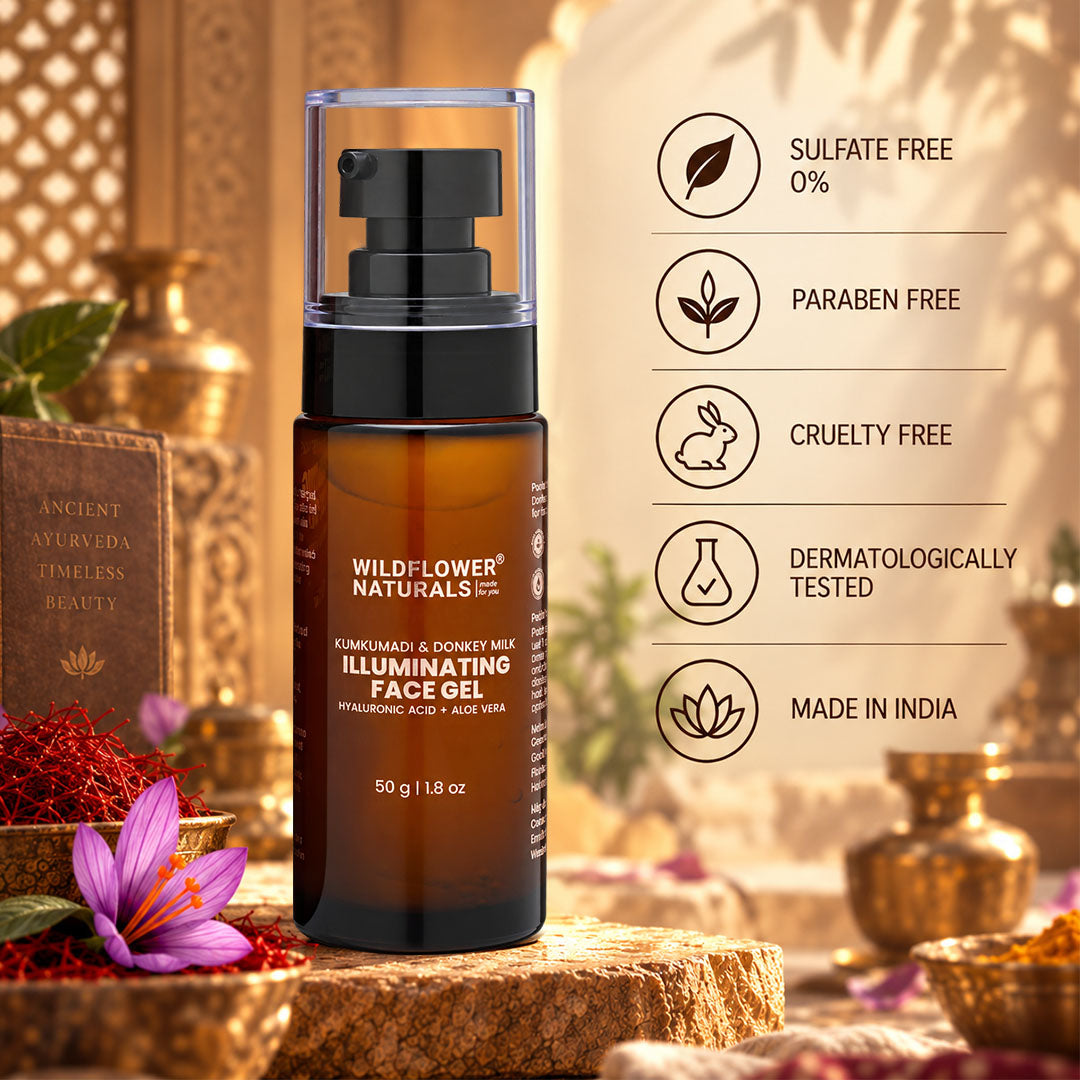 Kumkumadi & Donkey Milk Illuminating Face Gel  with Hyaluronic acid + Aloe vera - Wildflower Naturals