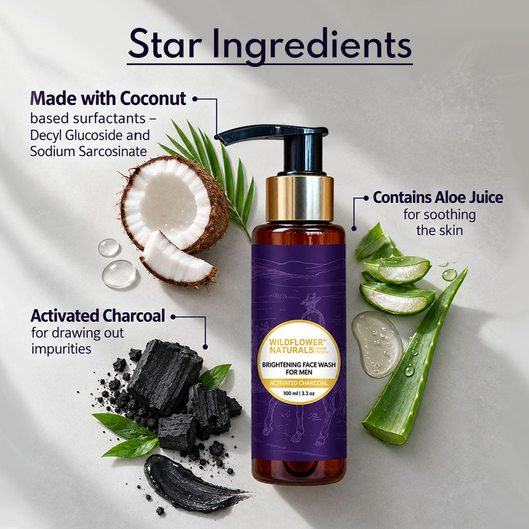 Brightening Face Wash for Men with Activated Charcoal - Wildflower Naturals