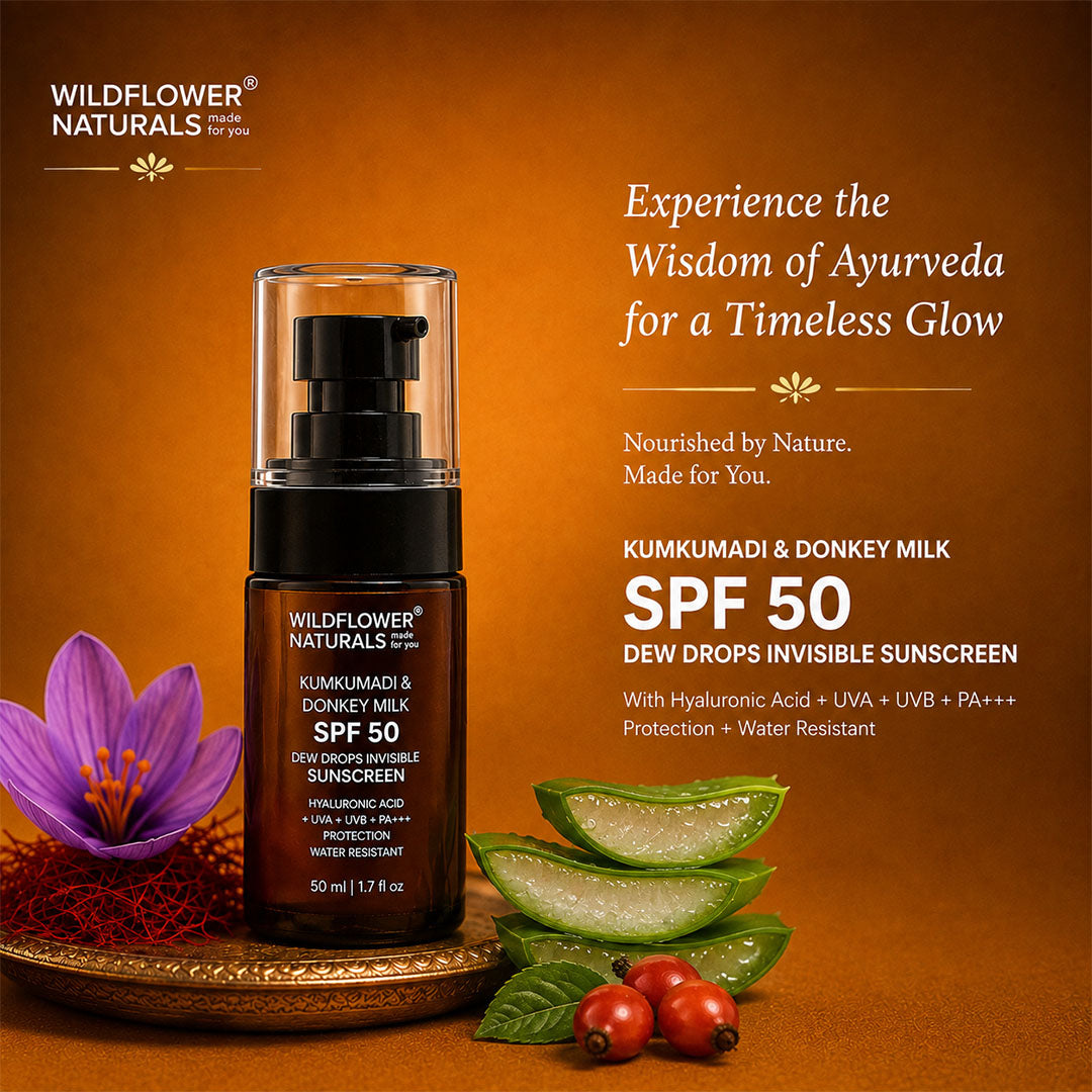 Kumkumadi & Donkey Milk SPF 50 Dew Drops Invisible Sunscreen with Hyaluronic acid + UVA + UVB +  PA+++ Protection + Water Resistant