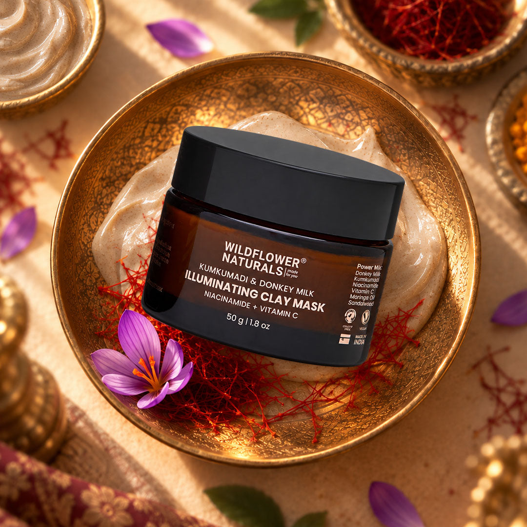Kumkumadi & Donkey Illuminating Clay Mask with Niacinamide + Vitamin C - Wildflower Naturals