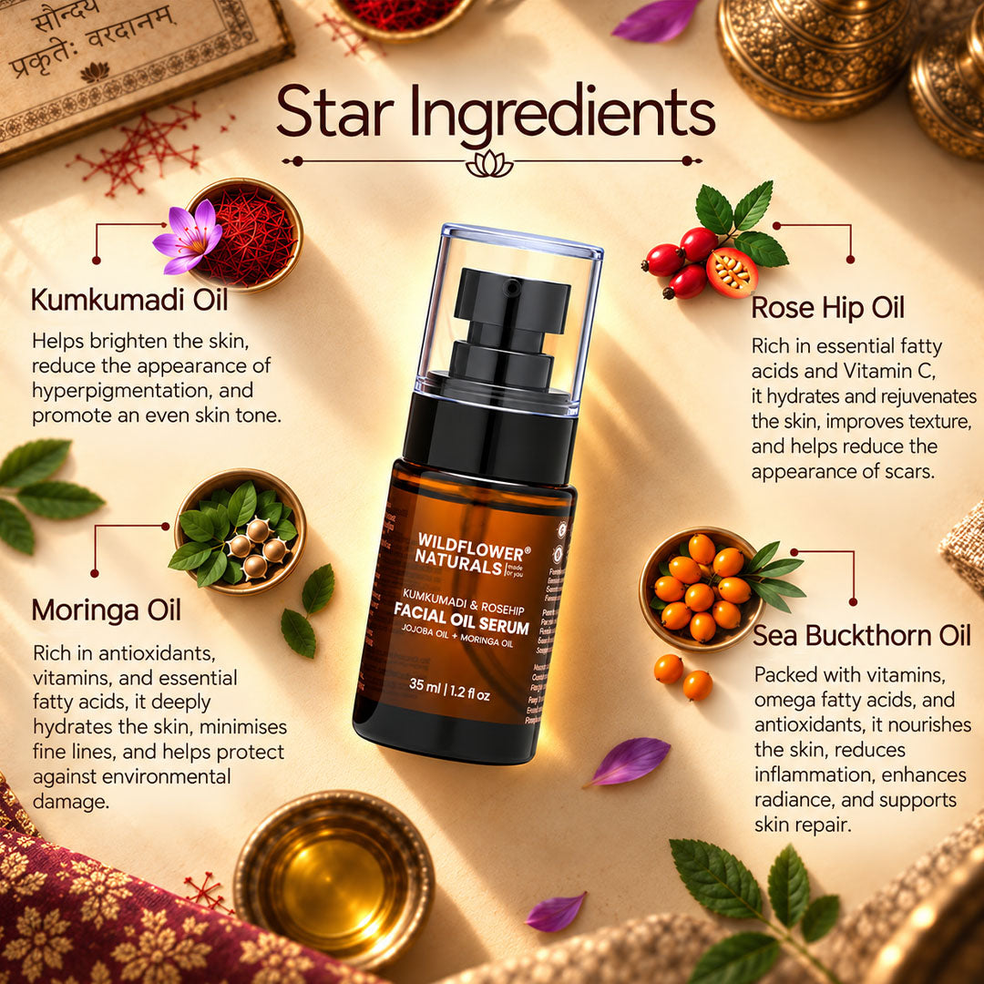 Kumkumadi &  Rosehip Facial Oil Serum with Jojoba oil + Moringa oil