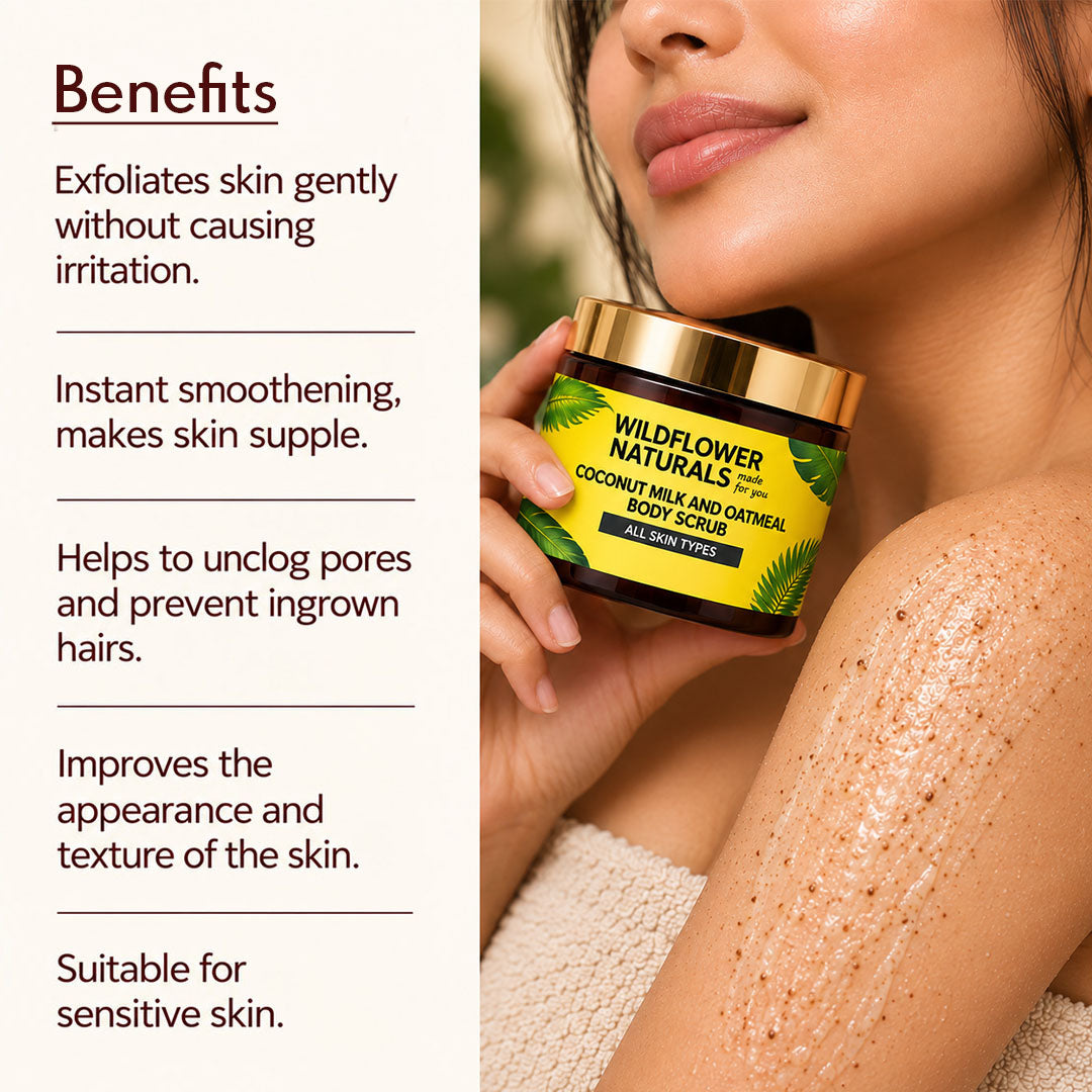 Coconut Milk and Oatmeal Body Scrub Normal to Dry Skin - Wildflower Naturals