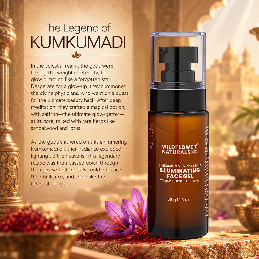 Kumkumadi & Donkey Milk Illuminating Face Gel  with Hyaluronic acid + Aloe vera - Wildflower Naturals