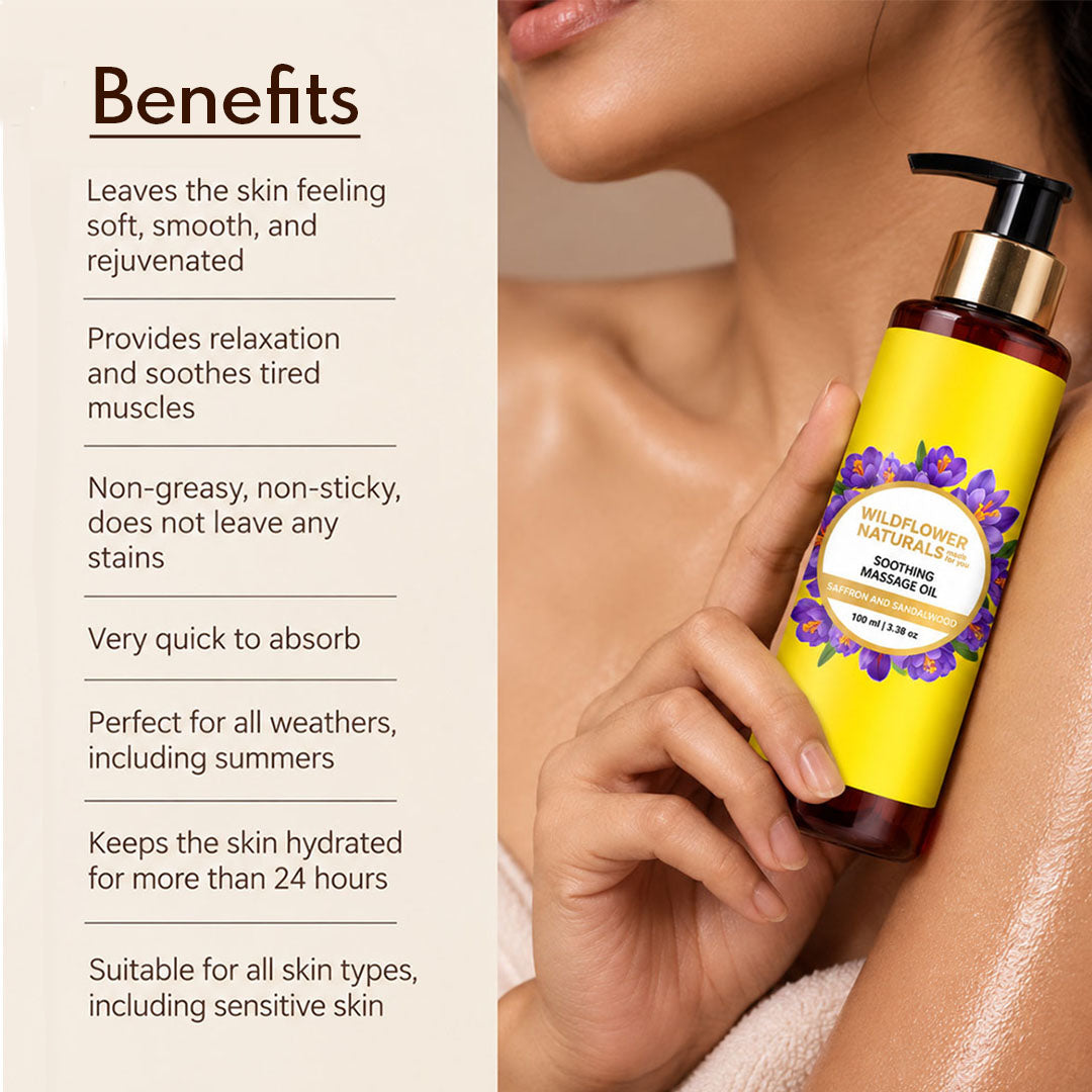 Soothing Massage Oil with Saffron and Sandalwood - Wildflower Naturals