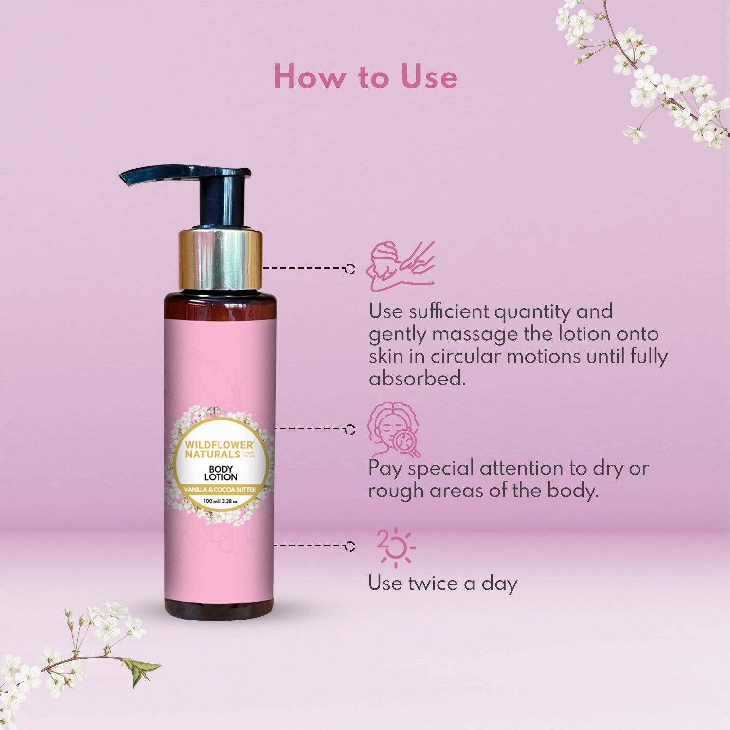 Body Lotion With Vanilla & Cocoa Butter - Wildflower Naturals