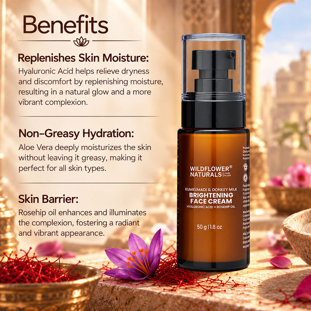 Kumkumadi & Donkey Milk Brightening Face Cream with Hyaluronic acid + Rosehip oil