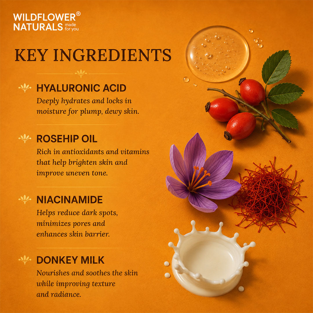 Kumkumadi & Donkey Milk Brightening Face Cream with Hyaluronic acid + Rosehip oil