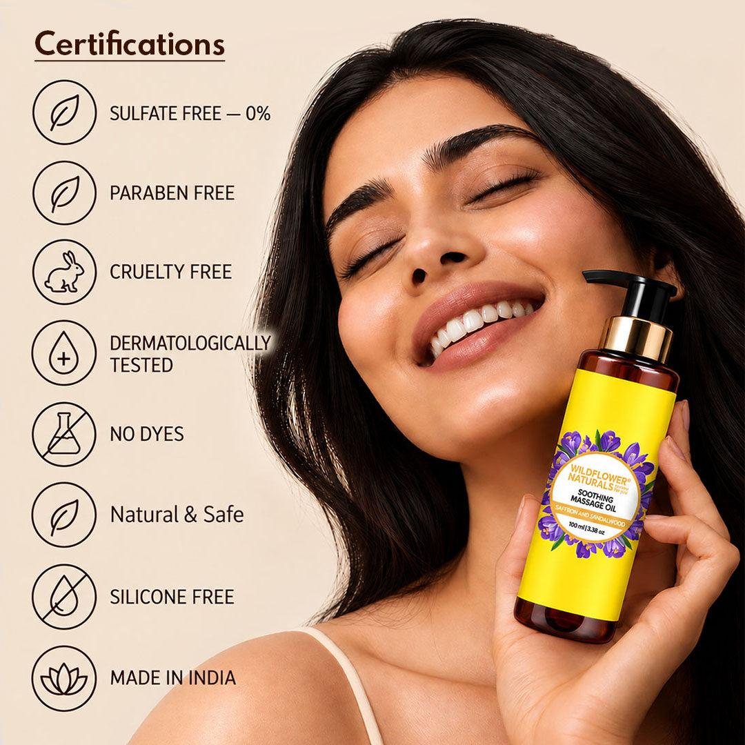 Soothing Massage Oil with Saffron and Sandalwood - Wildflower Naturals