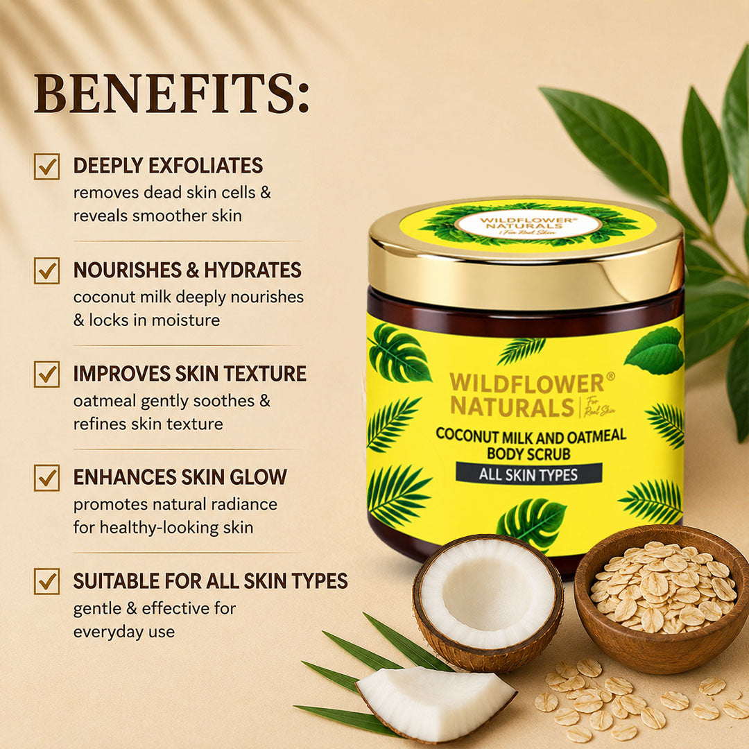 Coconut Milk and Oatmeal Body Scrub Normal to Dry Skin - Wildflower Naturals
