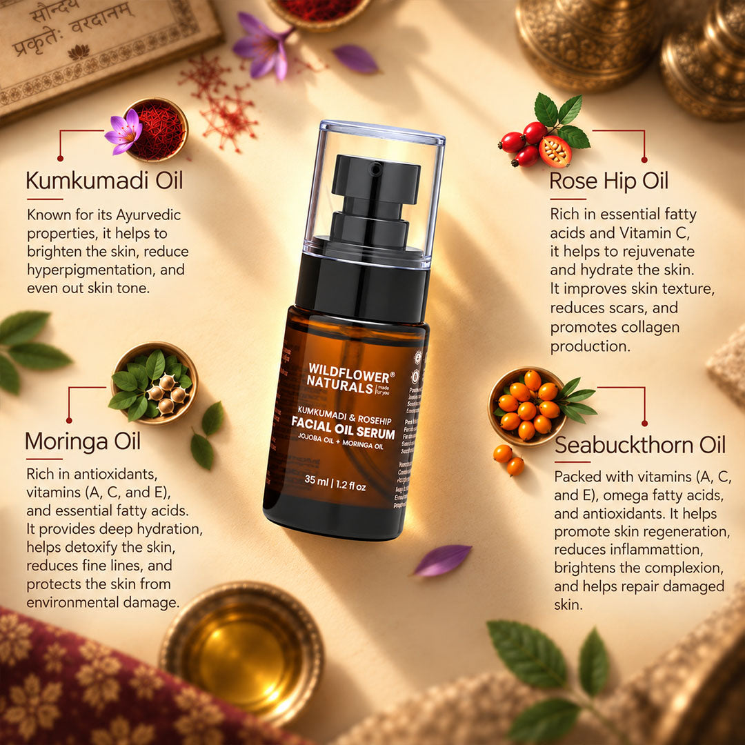 Kumkumadi &  Rosehip Facial Oil Serum with Jojoba oil + Moringa oil