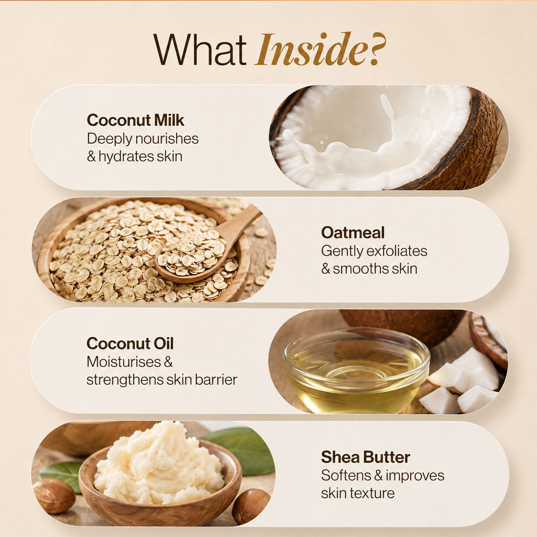 Coconut Milk and Oatmeal Body Scrub Normal to Dry Skin - Wildflower Naturals