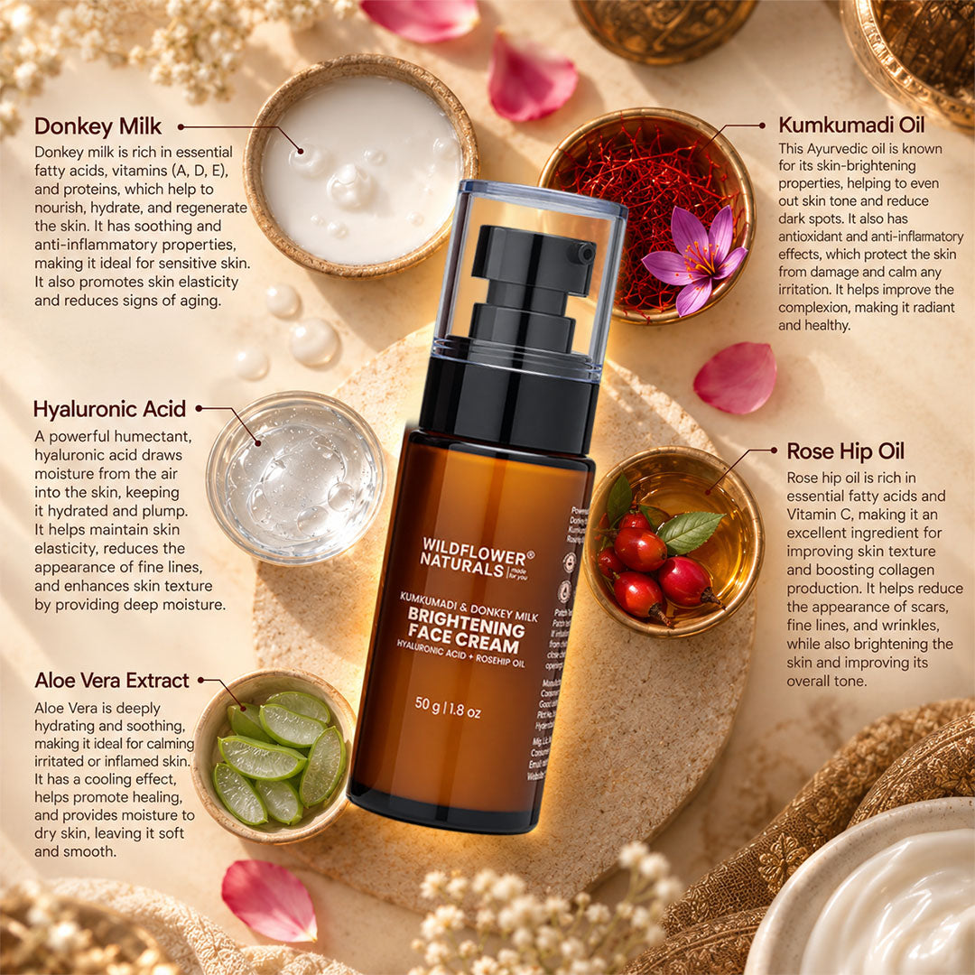 Kumkumadi & Donkey Milk Brightening Face Cream with Hyaluronic acid + Rosehip oil