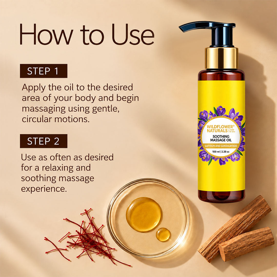 Soothing Massage Oil with Saffron and Sandalwood - Wildflower Naturals