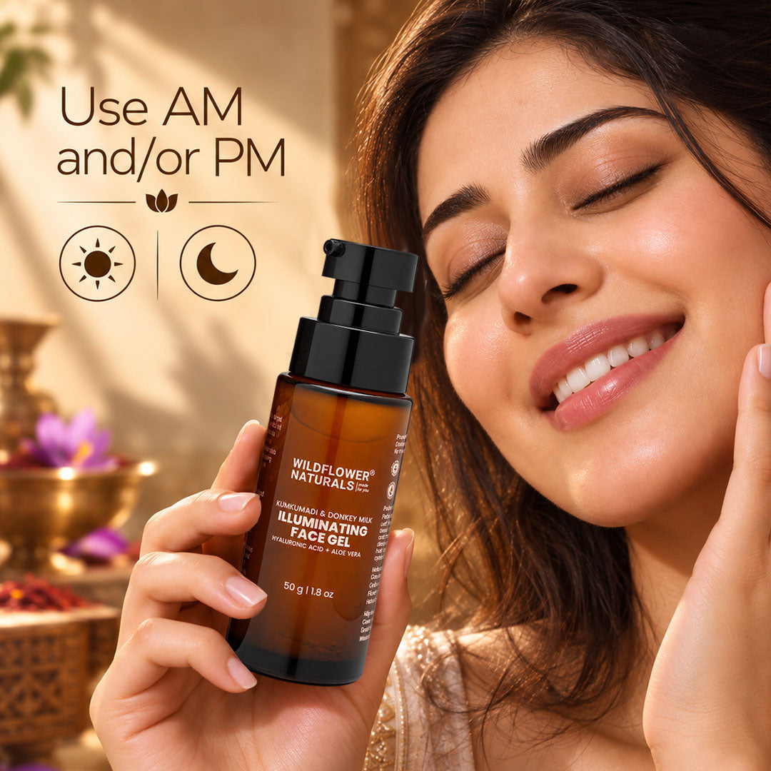 Kumkumadi & Donkey Milk Illuminating Face Gel  with Hyaluronic acid + Aloe vera - Wildflower Naturals