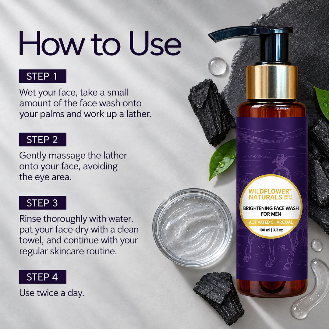 Brightening Face Wash for Men with Activated Charcoal - Wildflower Naturals