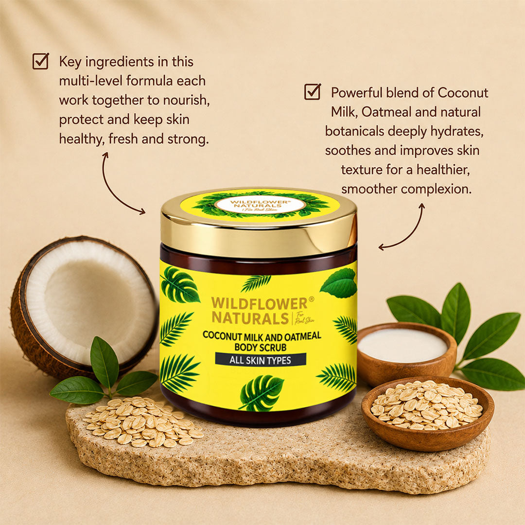 Coconut Milk and Oatmeal Body Scrub Normal to Dry Skin - Wildflower Naturals