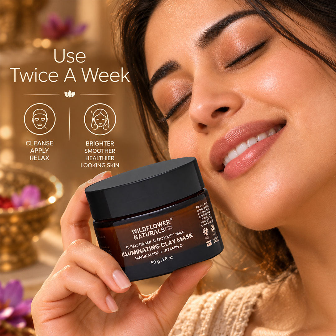 Kumkumadi & Donkey Illuminating Clay Mask with Niacinamide + Vitamin C - Wildflower Naturals