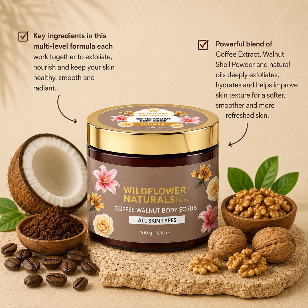 Coffee Walnut Body Scrub Normal to Oily Skin - Wildflower Naturals