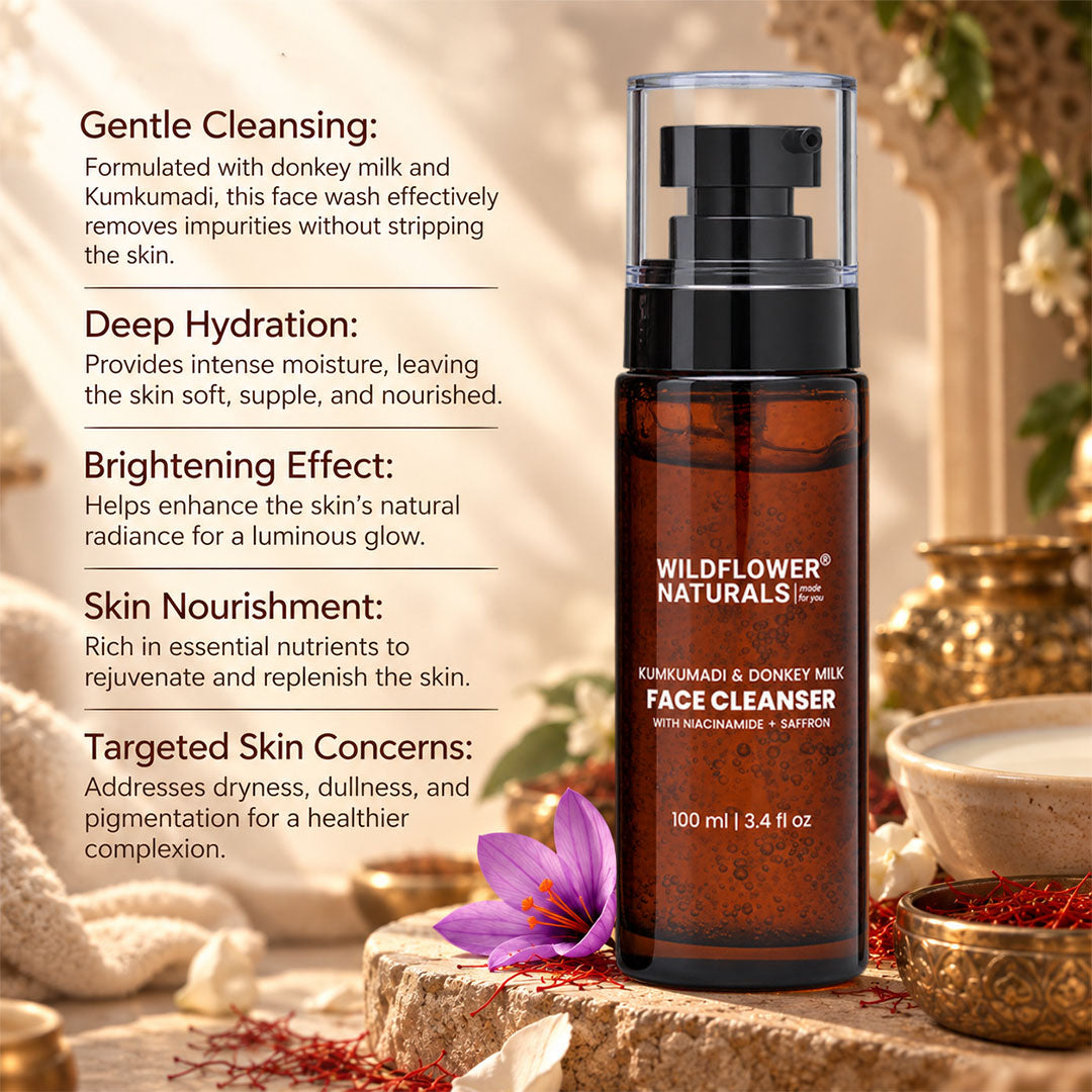 Kumkumadi + Donkey Milk Face Cleanser with Niacinamide & Saffron - Wildflower Naturals
