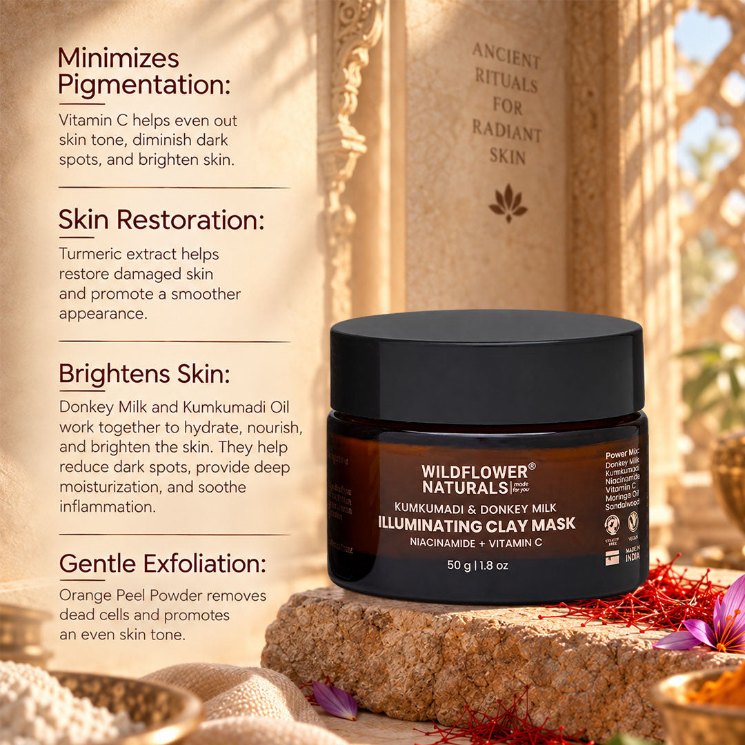 Kumkumadi & Donkey Illuminating Clay Mask with Niacinamide + Vitamin C - Wildflower Naturals
