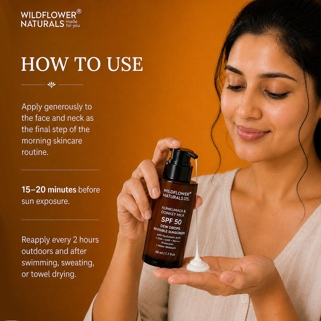 Kumkumadi & Donkey Milk SPF 50 Dew Drops Invisible Sunscreen with Hyaluronic acid + UVA + UVB +  PA+++ Protection + Water Resistant